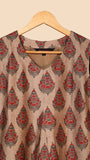 Beige Red Triangle Floral Mogra Chanderi Ready-to-Wear Kurti