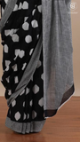 Black & White Hexagon Handblocked Pure Mul Cotton Saree