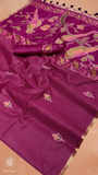 Purple & Gold Kantha Ikkat Parrot Tussar Silk Saree