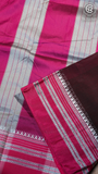 Maroon Pink & Silver Handloom Narayanpet Silk Cotton Saree