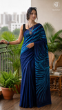 Deep Blue Line Contemporary Handblocked Pure Mul Cotton Saree