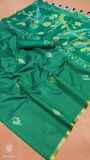 Green & Gold Kantha Ikkat Parrot Tussar Silk Saree