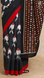 Black & Red Bird Motif Contemporary Handblocked Pure Mul Cotton Saree