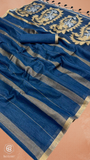 Royal Blue & Gold Paisley Raw Tussar Silk Saree
