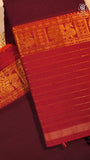 Maroon & Red Peacock Gold Zari Border Handloom Narayanpet Cotton Saree