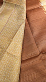 Brown & Beige Floral Kantha Matka Tussar Silk Saree