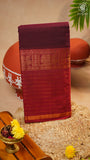 Maroon & Red Peacock Gold Zari Border Handloom Narayanpet Cotton Saree