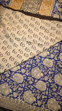 Blue & Yellow Floral Handblocked Pure Mul Cotton Saree