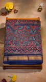 Blue & Red Ajrakh Handblocked Pure Maheshwari Cotton Saree