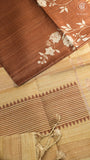 Brown & Beige Floral Kantha Matka Tussar Silk Saree