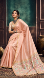 Peach & Gold Ikkat Floral Cotton Saree