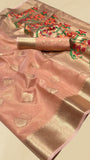 Peach Jamdani Kora Tissue Silk Saree