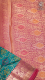 Turquoise Blue and Pink Zari Weaved Banarasi Silk Saree