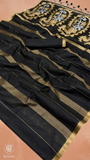 Black & Gold Paisley Raw Tussar Silk Saree