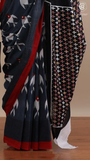 Navy Blue & Red Bird Motif Contemporary Handblocked Pure Mul Cotton Saree