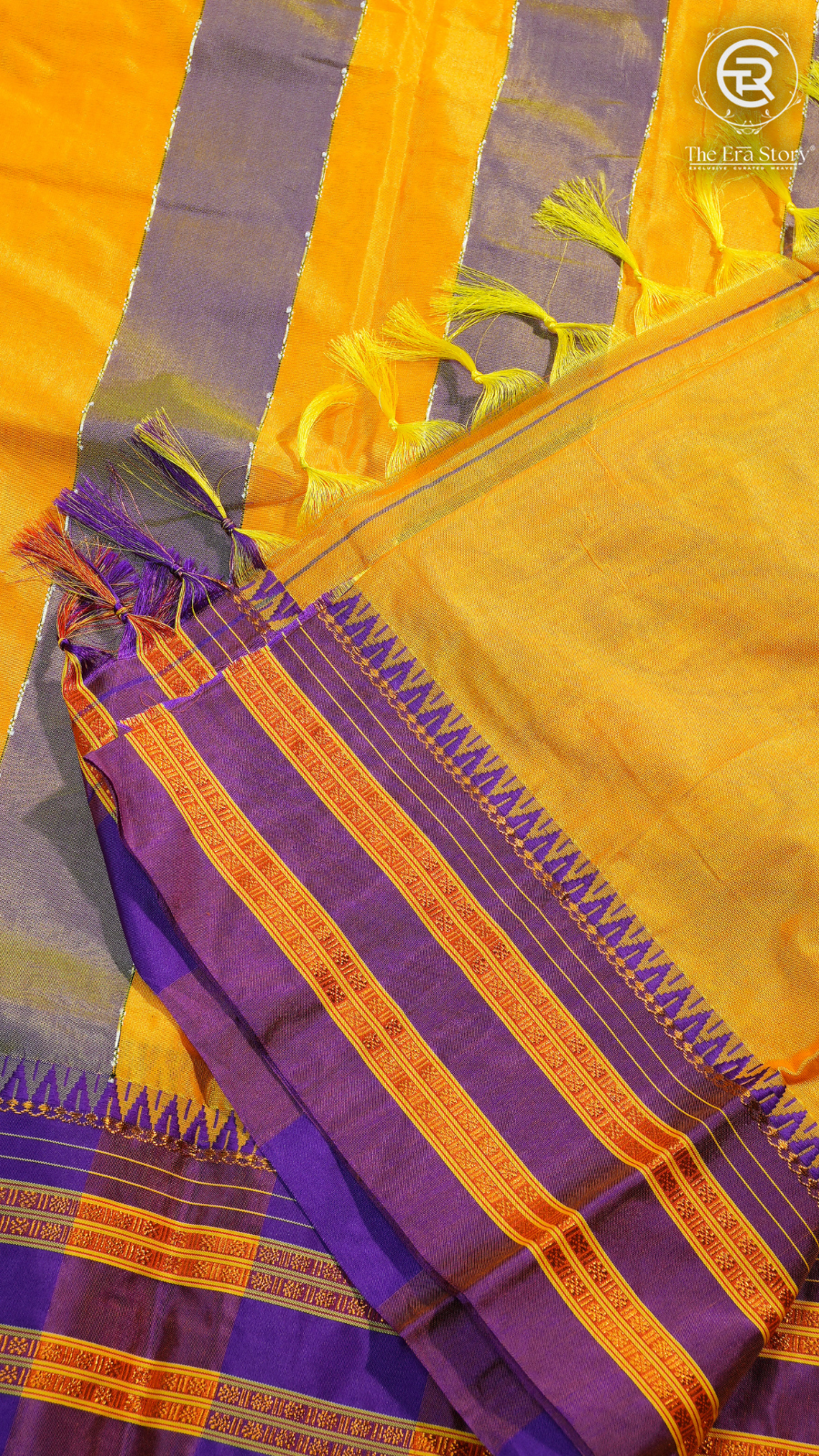 Yellow & Violet Handloom Narayanpet Silk Cotton Saree