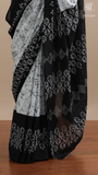 White & Black Marble Contemporary Handblocked Pure Mul Cotton Saree