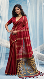 Red & Gold Paisley Raw Tussar Silk Saree