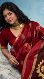 Red & Gold Paisley Raw Tussar Silk Saree