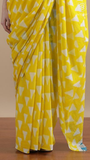 Yellow Triangle Contemporary Handblocked Pure Mul Cotton Saree