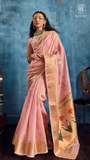 Pink & Gold Zari Floral Tissue Silk Saree