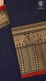 Navy Blue Elephant & Peacock Border Handloom Narayanpet Cotton Saree