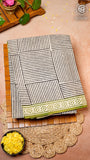 White and Yellow Geometric Handblocked Pure Cotton Saree