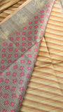 Beige Brown & Grey Diagonal Kantha Matka Tussar Silk Saree