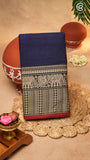Navy Blue Elephant & Peacock Border Handloom Narayanpet Cotton Saree