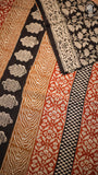 Black & White Floral Handblocked Pure Mul Cotton Saree