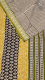 White and Yellow Geometric Handblocked Pure Cotton Saree