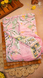 Pink & Yellow Floral Handblocked Pure Georgette Saree