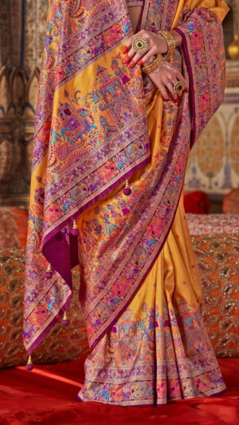 Yellow Contemporary Banarasi Crepe Silk Saree
