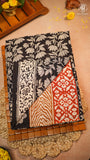 Black & White Floral Handblocked Pure Mul Cotton Saree