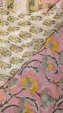 Pink & Yellow Floral Handblocked Pure Georgette Saree
