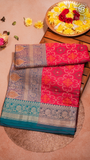 Pink and Blue Zari Weaved Banarasi Silk Saree