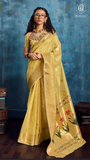 Yellow & Gold Zari Floral Tissue Silk Saree