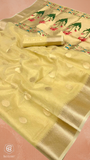 Yellow & Gold Zari Floral Tissue Silk Saree