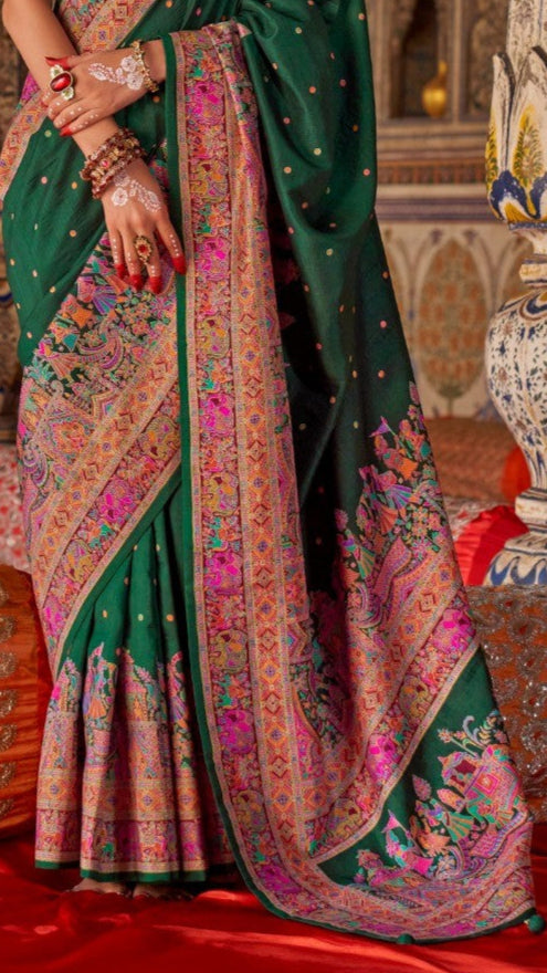 Dark Green Butta Contemporary Banarasi Crepe Silk Saree