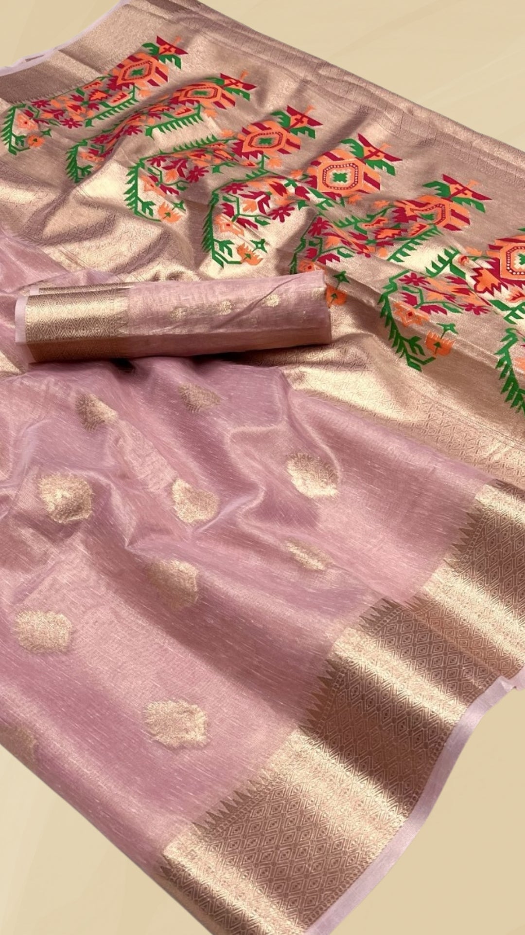 Pink Jamdani Kora Tissue Silk Saree