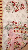 Baby Pink & Red Floral Handblocked Pure Georgette Saree
