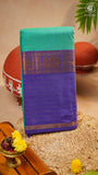 Aqua Green & Purple Peacock Gold Zari Border Handloom Narayanpet Cotton Saree