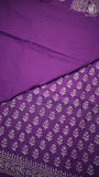 Vibrant Violet Floral Handblocked Pure Mul Cotton Saree