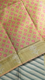 Beige Blue & Green Diagonal Kantha Matka Tussar Silk Saree