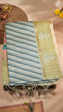 Beige Blue & Green Diagonal Kantha Matka Tussar Silk Saree