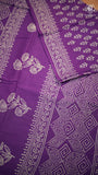 Vibrant Violet Floral Handblocked Pure Mul Cotton Saree