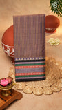 Mauve Grey Line Patterned Temple Border Handloom Narayanpet Cotton Saree