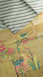Beige Blue & Green Diagonal Kantha Matka Tussar Silk Saree