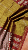White Red & Yellow Geometric Handblocked Pure Maheshwari Cotton Sarees