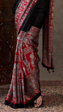 Black and Red Ajrakh Satin Crepe Silk Saree